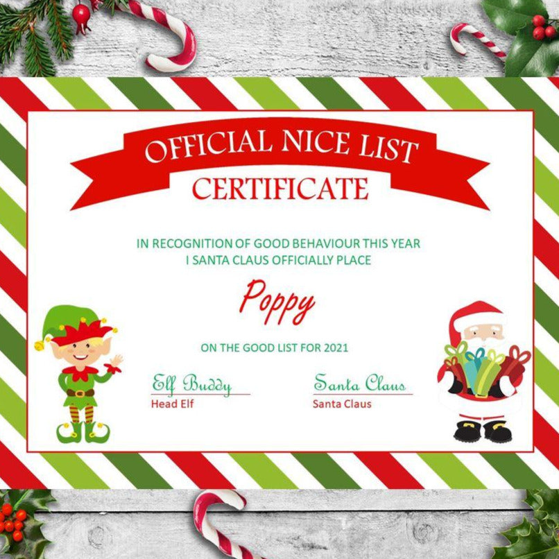 Personalised A4 Santa Nice List Certificate