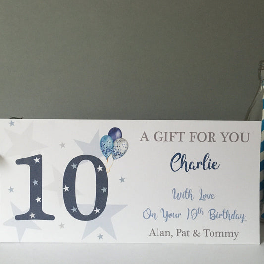 Personalised Birthday Gift Wallet Blue Stars & Balloons