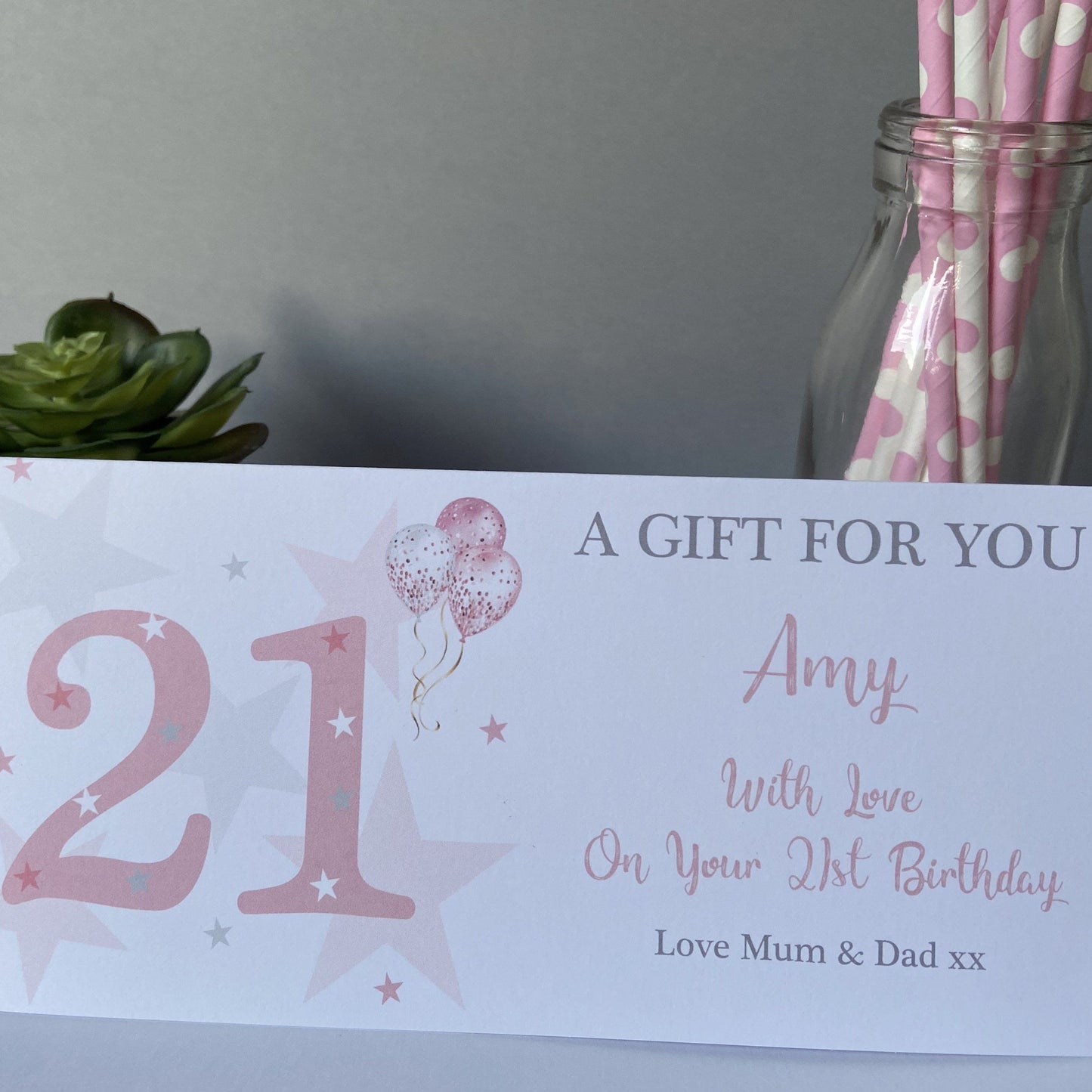 Personalised Birthday Gift Wallet Pink Stars & Balloons