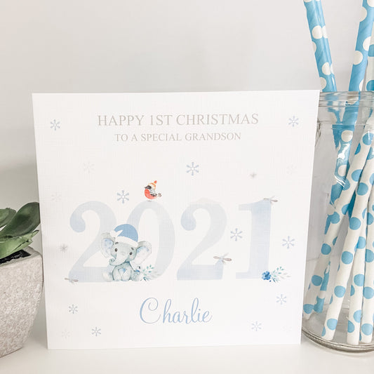 Personalised Christmas Card Watercolour Elephant