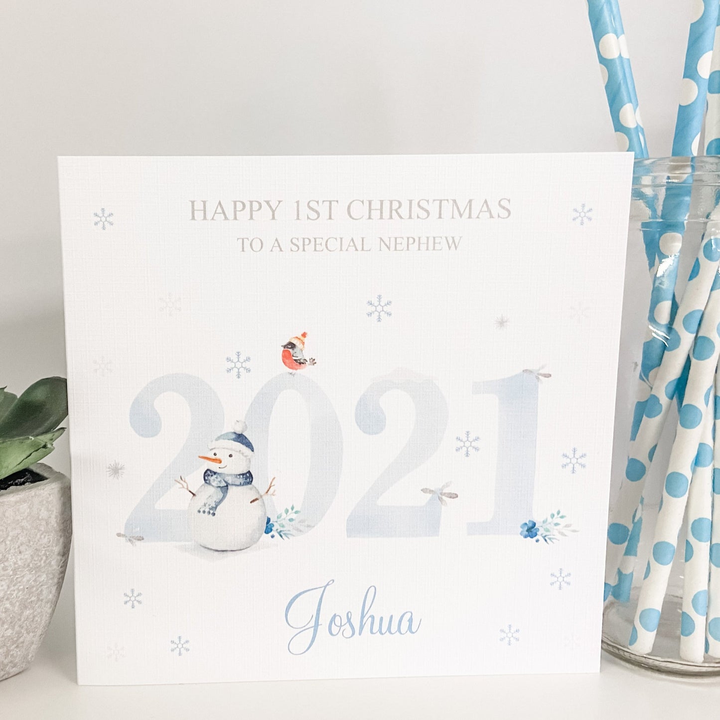 Personalised Christmas Card Watercolour Snowman