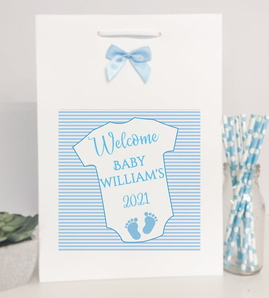 Personalised Congratulations New Baby Boy Gift Bag Baby Grow