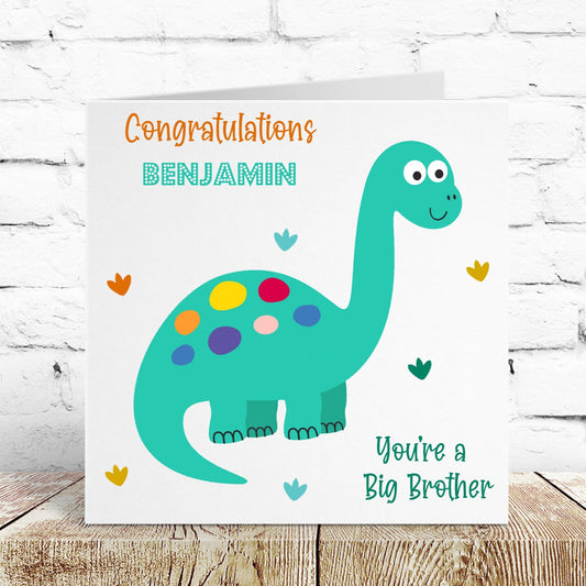 Personalised Congratulations New Big Brother Card Dinosaur