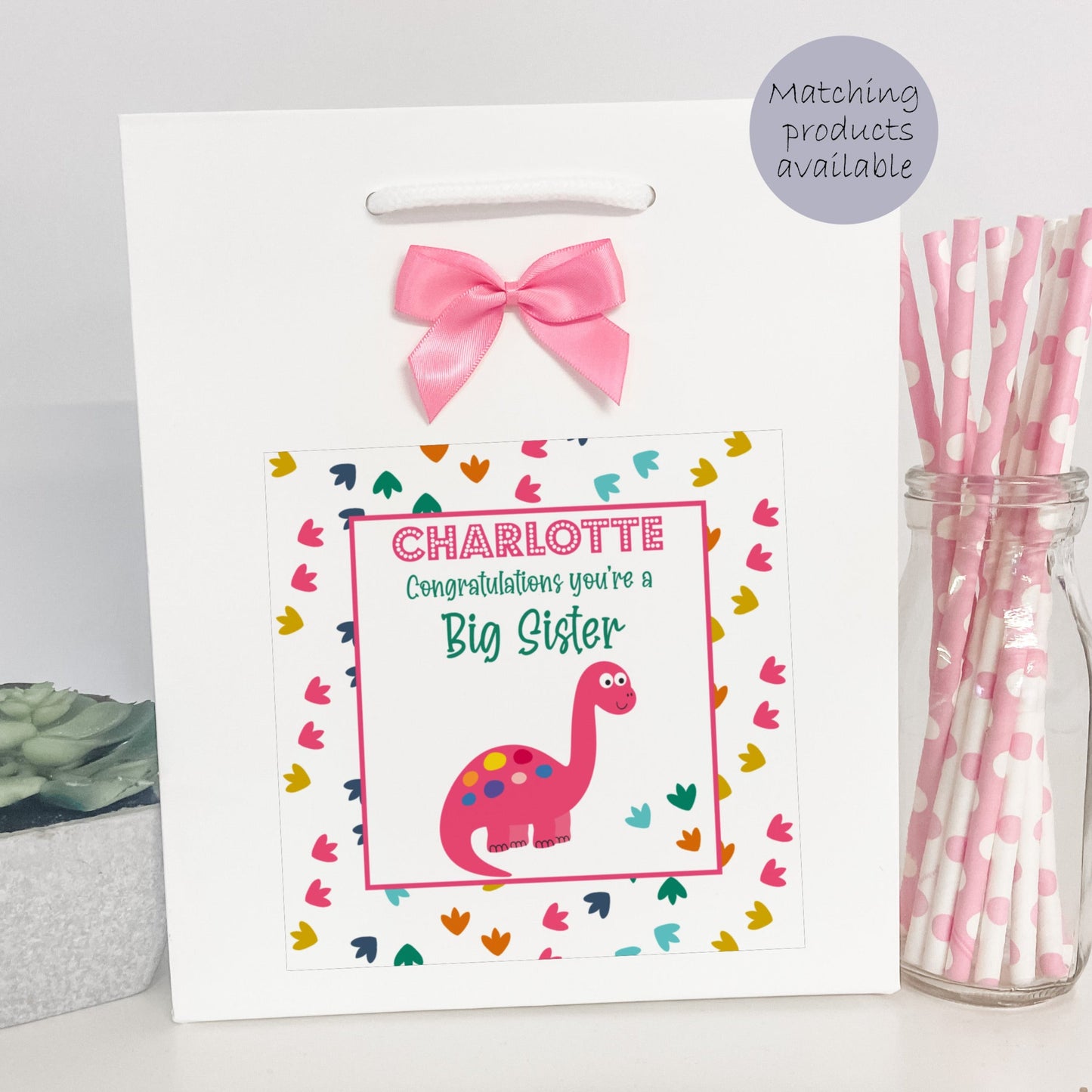 Personalised Congratulations New Big Brother Gift Bag Dinosaur