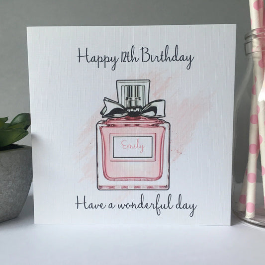 Personalised Female Girls Birthday Card Perfume Bottle