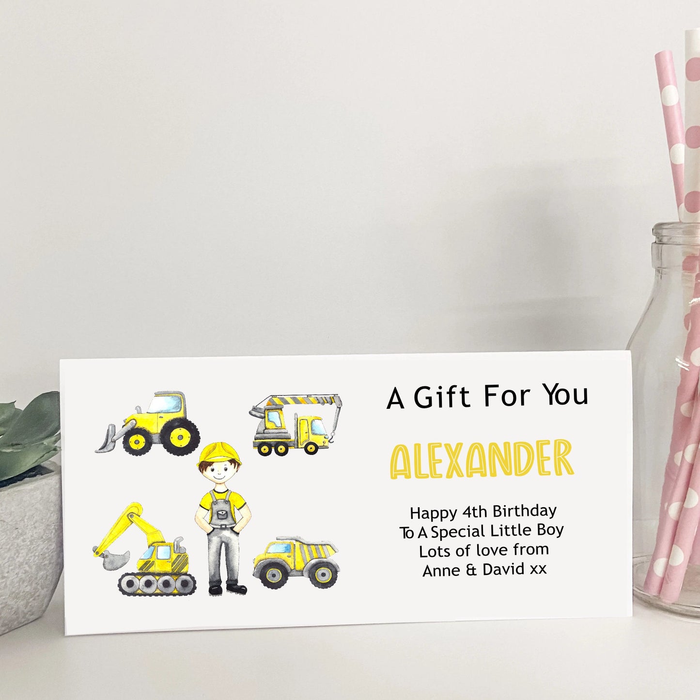 Personalised Truck Digger Gift Card Money Wallet Voucher Gift Voucher