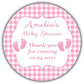 Personalised Baby Shower Stickers Pink Gingham Baby Feet