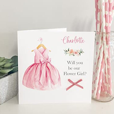 Personalised Will You Be Our Flower Girl Card Wedding Proposal Watercolour Dress