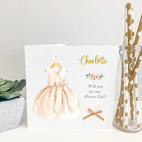 Personalised Will You Be Our Flower Girl Card Wedding Proposal Watercolour Dress
