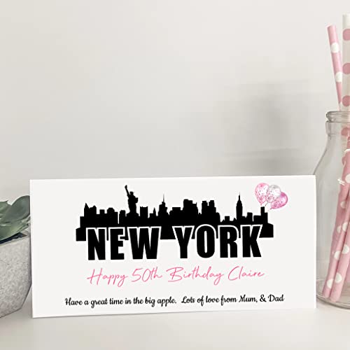 Personalised Birthday Card Money Gift Wallet Travel Voucher New York