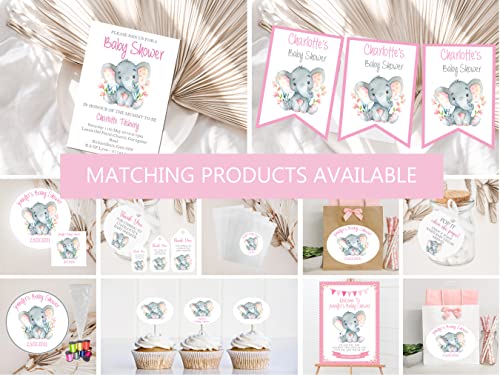 10 Personalised Baby Shower Favour Tags Watercolour Elephant Pink