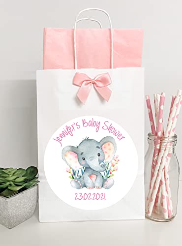 Personalised Baby Shower Paper Gift Bag Favour Loot Party Baby Girl Pink Watercolour Elephant
