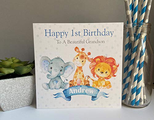 Personalised Birthday Card Watercolour Jungle Animals Son Grandson Nephew Godson 1st 2nd 3rd