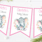 Personalised Baby Shower Party Bunting Flags Watercolur Elephant Pink