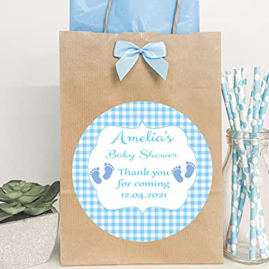 Personalised Baby Shower Party Gift Bag Footprints Blue Boy