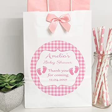 Personalised Baby Shower Party Gift Bag Footprints Pink Girl