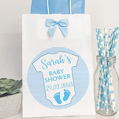 Personalised Baby Shower Party Gift Bag Babygrow Blue Boy