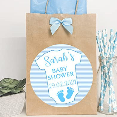 Personalised Baby Shower Party Gift Bag Babygrow Blue Boy