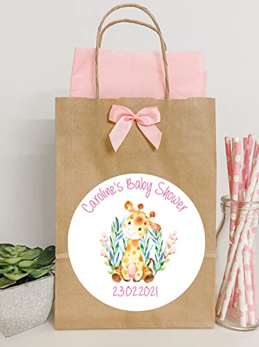 Personalised Baby Shower Party Gift Bag Giraffe Pink Girl