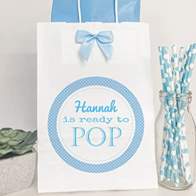 Personalised Baby Shower Party Gift Bag Ready to Pop Blue Boy