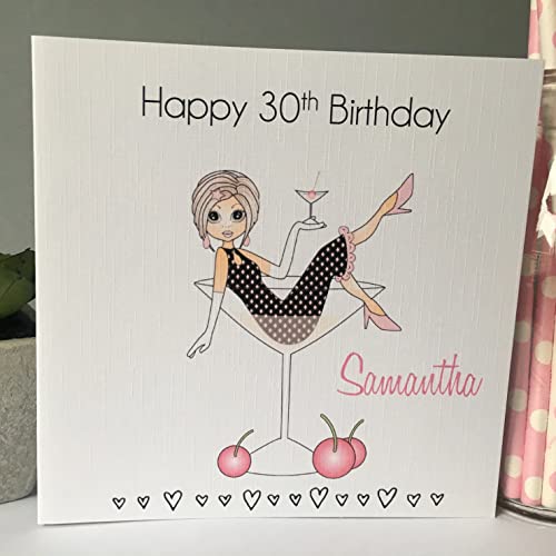 Personalised Handmade Female Birthday Card Girl Cocktail Pink