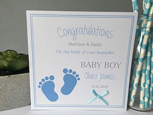 Personalised Congratulations on New Baby Boy Card Baby Footprints