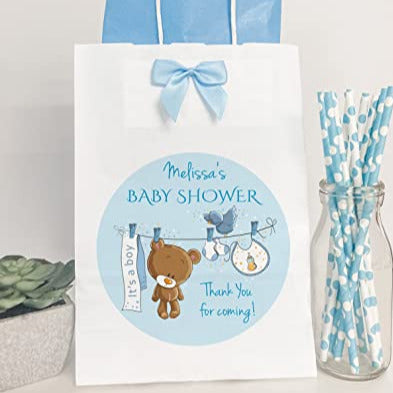 Personalised Baby Shower Party Gift Bag Bear Blue Boy