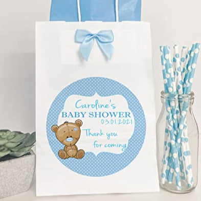 Personalised Baby Shower Party Gift Bag Teddy Bear Blue Boy