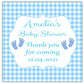 Personalised Baby Shower Stickers Blue Gingham Baby Feet