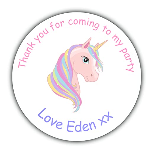 24 35 Personalised Unicorn Birthday Stickers For Party Thank You Sweet Cone  Bags 