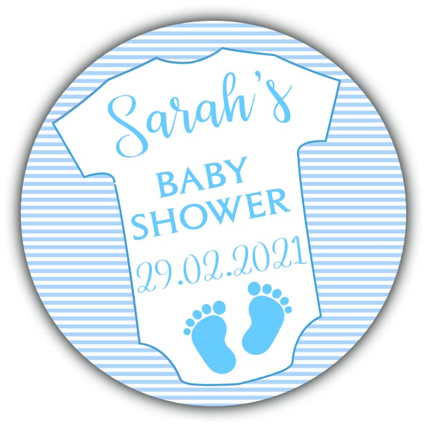 Personalised Baby Shower Stickers Blue Baby Grow