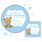 Personalised Baby Shower Stickers for Favours Party Bags Blue Boy Teddy Bear
