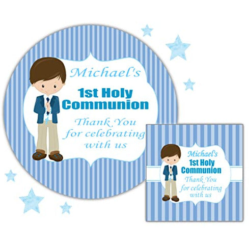 Personalised First Holy Communion Stickers Blue Boy