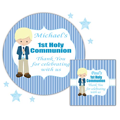 Personalised First Holy Communion Stickers Blue Boy