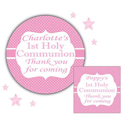 Personalised First Holy Communion Party Stickers Girl Pink