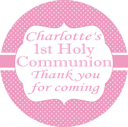 Personalised First Holy Communion Party Stickers Girl Pink