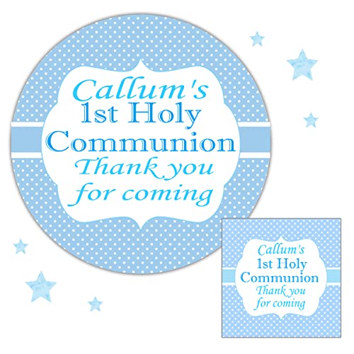 Personalised First Holy Communion Party Stickers for Favours Party Bags Boy Blue