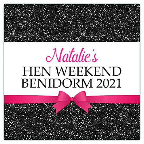 Personalised Hen Night Party Stickers Black Printed Glitter Effect