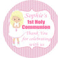 Personalised First Holy Communion Party Stickers Girl Pink