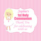 Personalised First Holy Communion Party Stickers Girl Pink