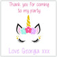 Personalised Birthday Party Stickers Unicorn