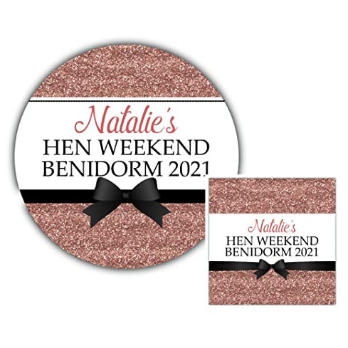 Personalised Hen Night Party Stickers Rose Gold Printed Glitter Effect