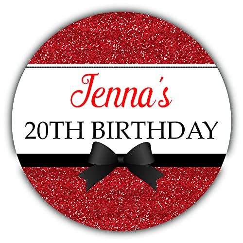 Personalised Birthday Party Stickers Red Glitter Effect