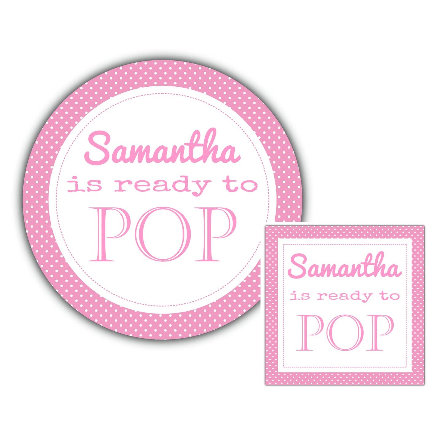 Personalised Baby Shower Stickers Pink Ready to Pop