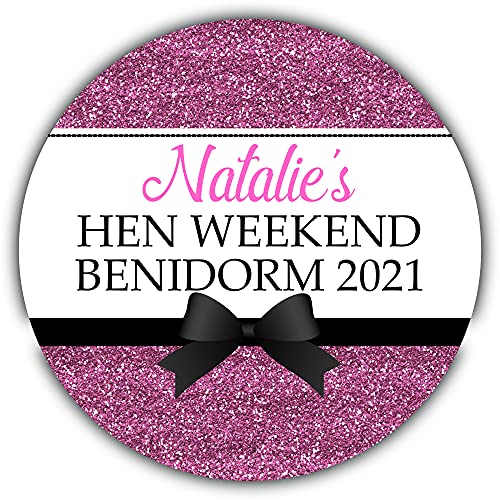 Personalised Hen Night Party Stickers Pink Glitter Effect