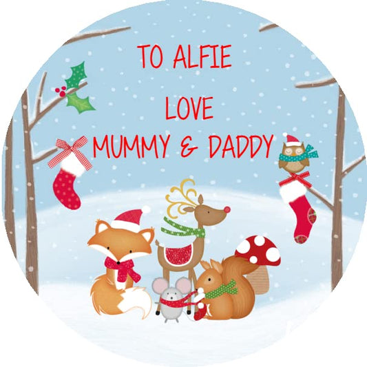 Personalised Christmas Stickers Woodland Theme