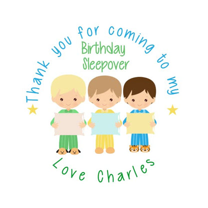 Personalised Birthday Party Stickers Boys Sleepover