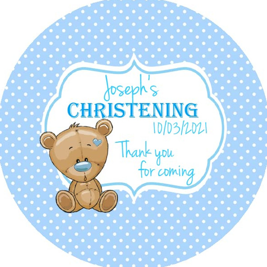 Personalised Christening Party Stickers Teddy