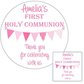 Personalised First Holy Communion Party Stickers  Pink Bunting