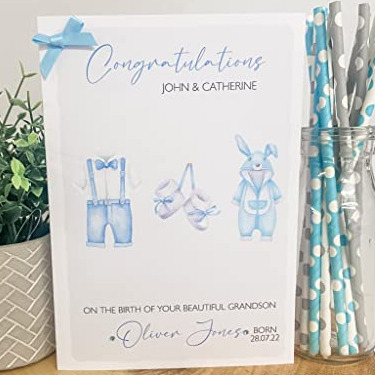 Personalised Congratulations New Baby Card For Parents or Grandparents Boy